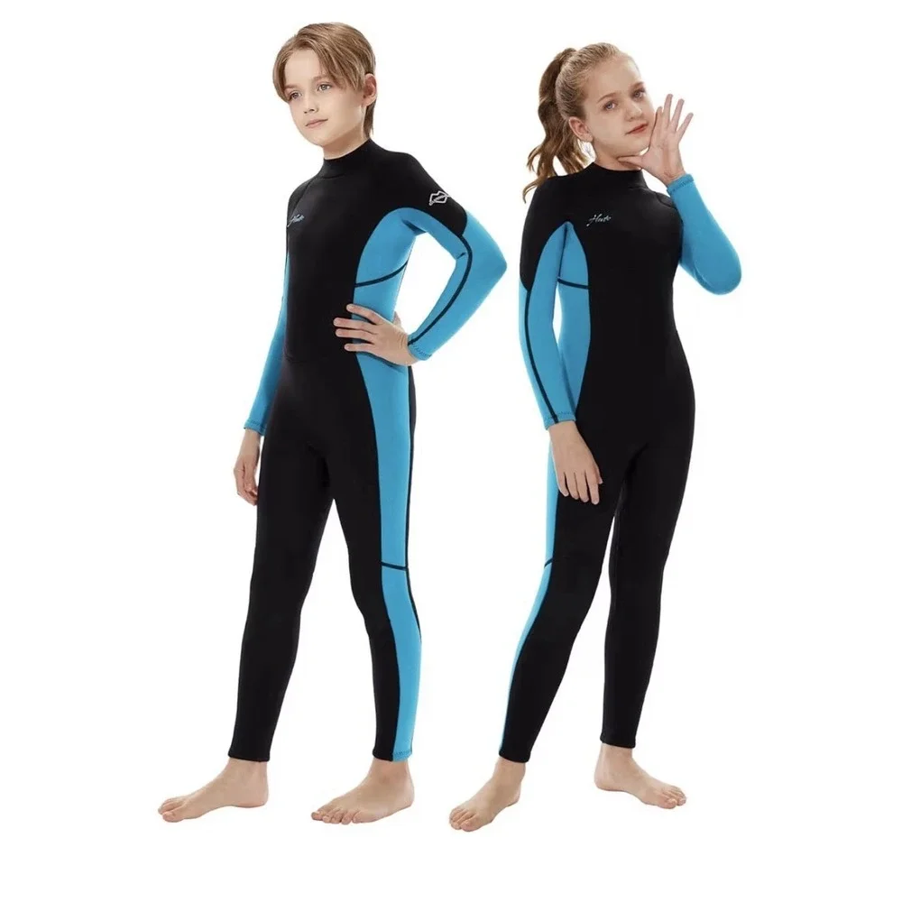Hevto Neoprene Wetsuit Black Teal Long Sleeve Full Suit Back Zip Youth‎ Size 13